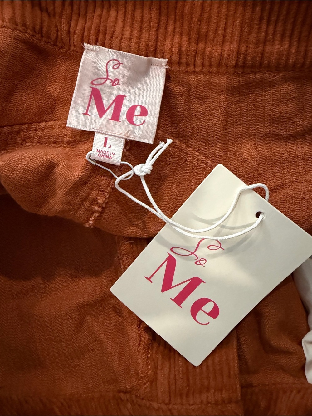 So Me Barrel Pants Size Large Rust Corduroy Cropped Belt Loops Side Pockets New - Picture 10 of 13